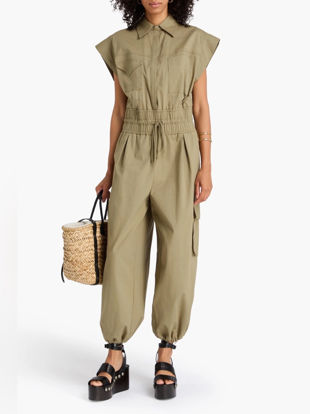 FARM Rio Khaki Utility Cargo Jumpsuit